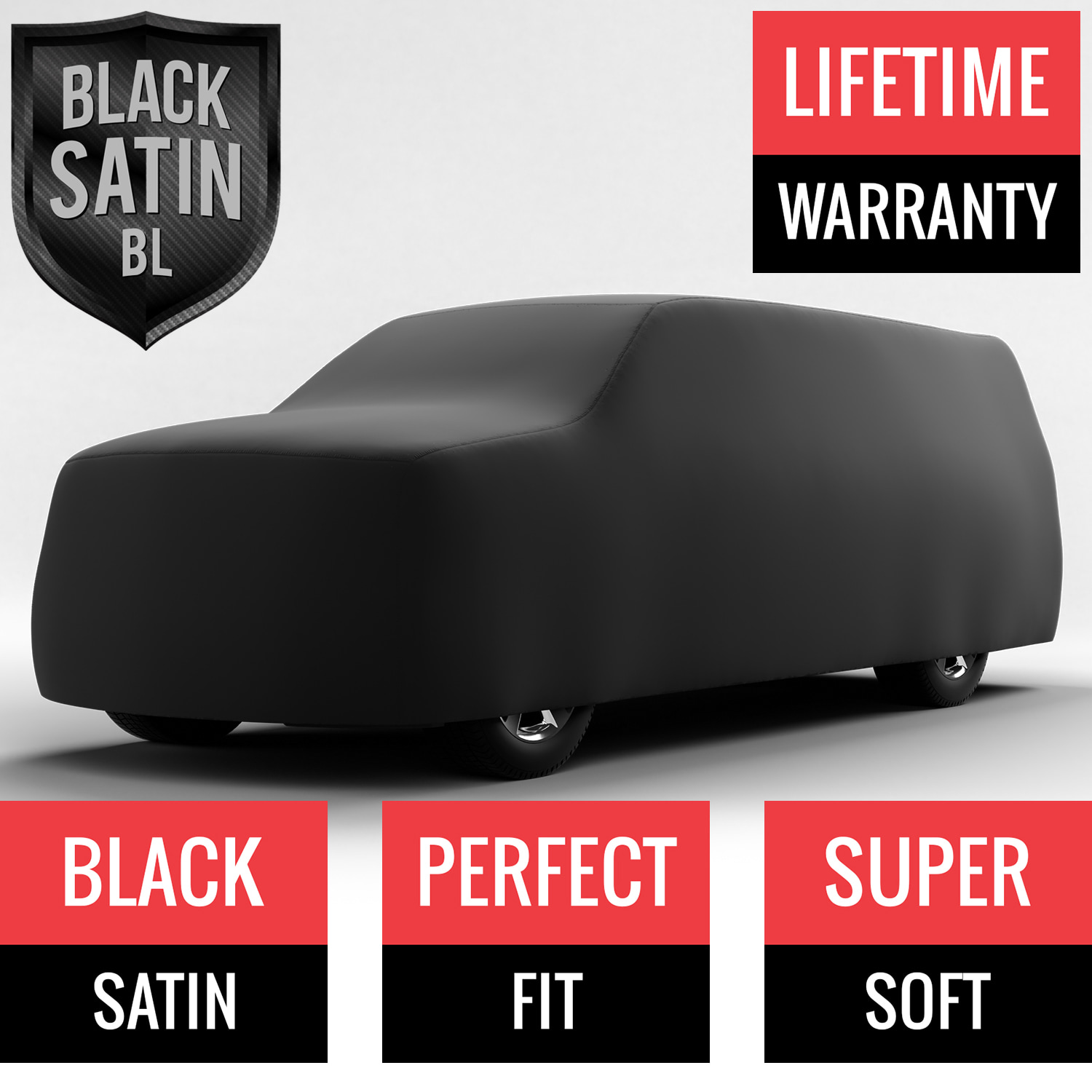 Black Satin BL - Black Car Cover for Chevrolet K10 1986 Regular Cab Pickup 6.5 Feet Bed with Camper Shell